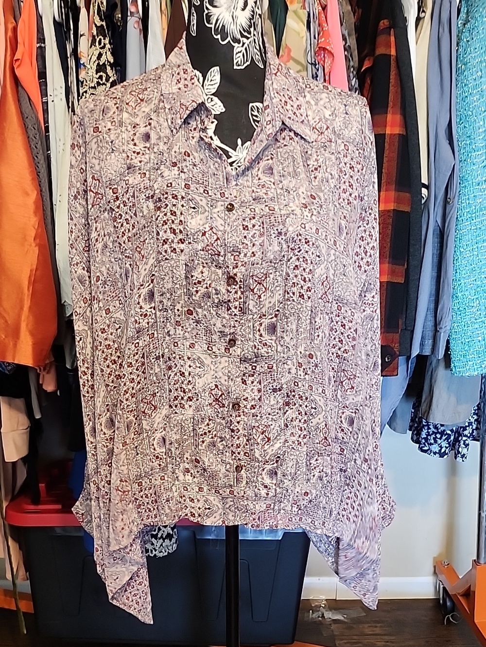 BUCKETLIST Burgandy Printed Button-Down Blouse